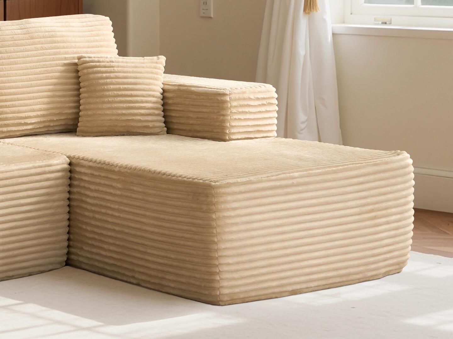HOMLUX Cozy 3-Piece Modular Sofa Chaise, Beige, large