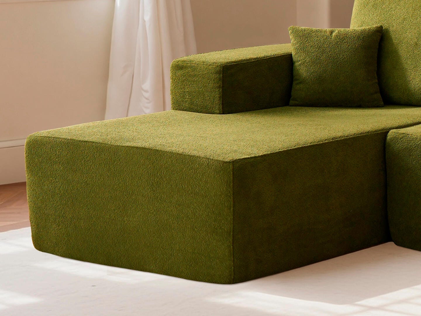 HOMLUX Textured 3-Piece Modular Sofa Chaise, Green, large