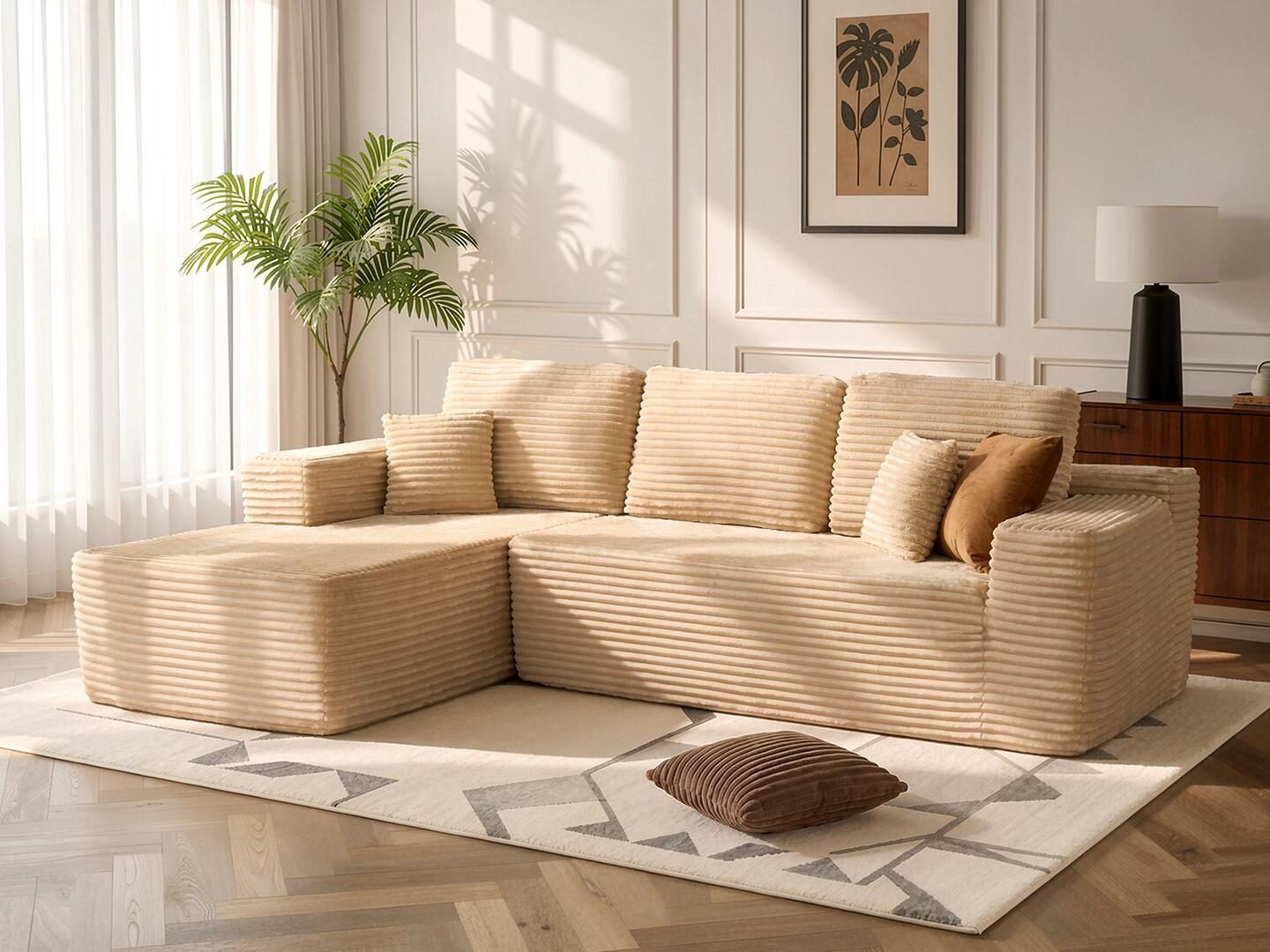 HOMLUX Cozy 3-Piece Modular Sofa Chaise, Beige, large
