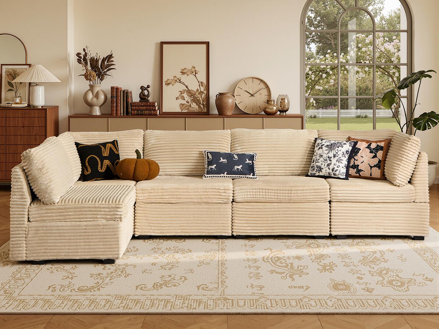 HOMLUX Textured 5-Piece Modular Sectional Sofa Set, , rollover