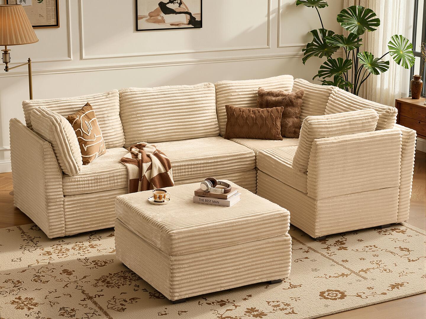 HOMLUX Aesthetic 5-Piece Modular Sectional Sofa Set, , rollover
