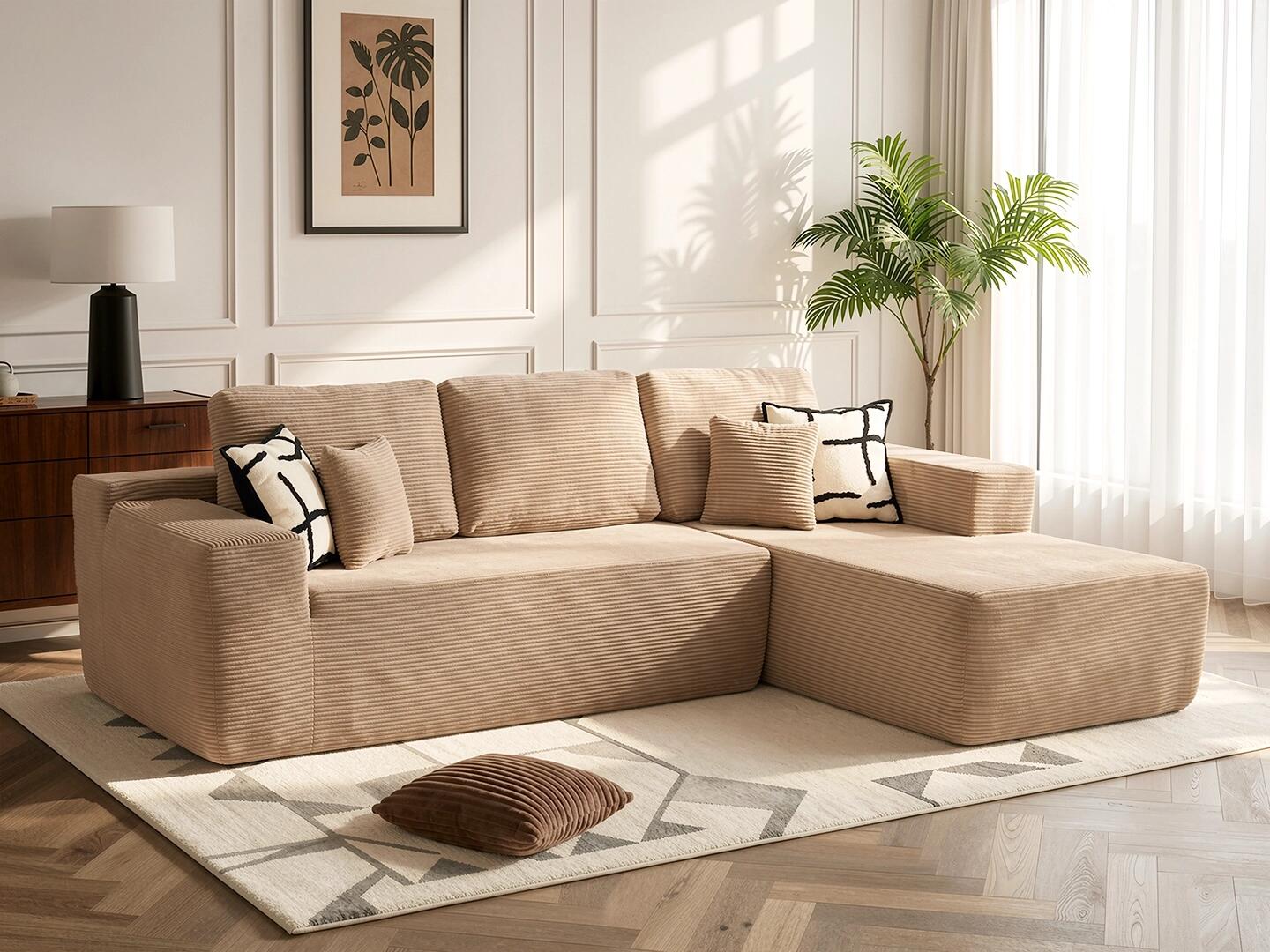 HOMLUX 3-Piece Modular Sofa Chaise, Camel, large