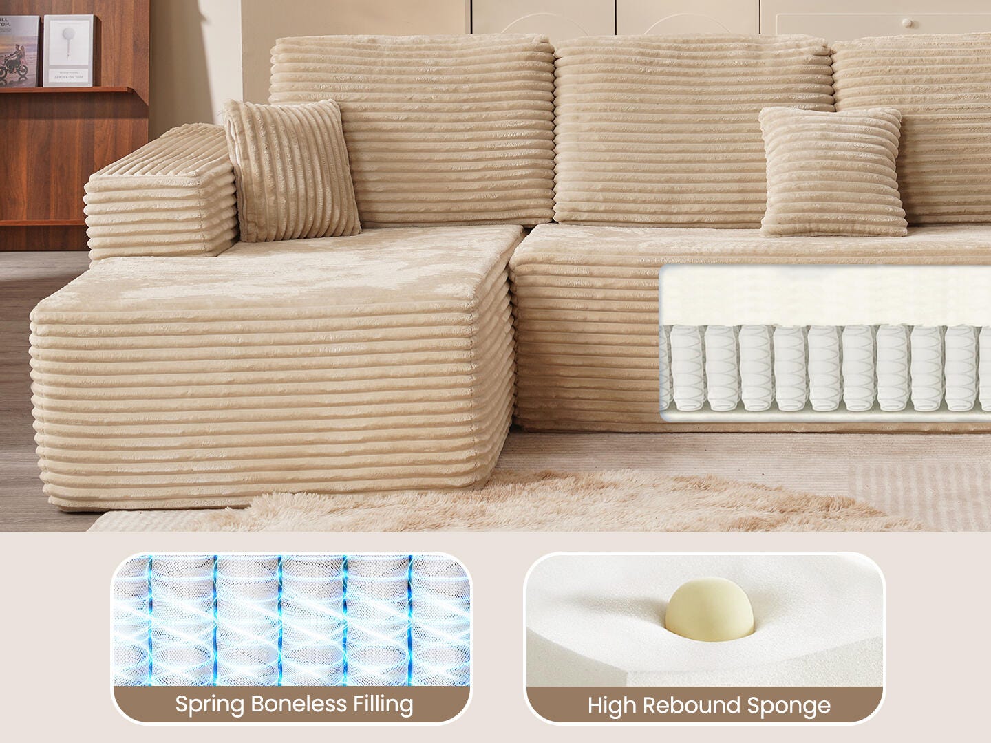 HOMLUX 5-Piece Modular U Shaped Sectional Sofa Set, , large