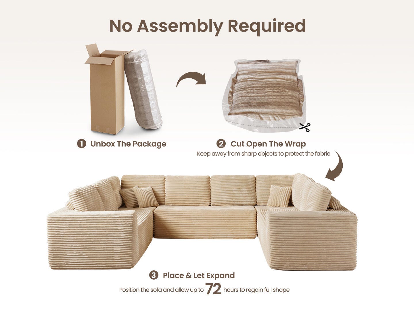 HOMLUX 5-Piece Modular U Shaped Sectional Sofa Set, , large