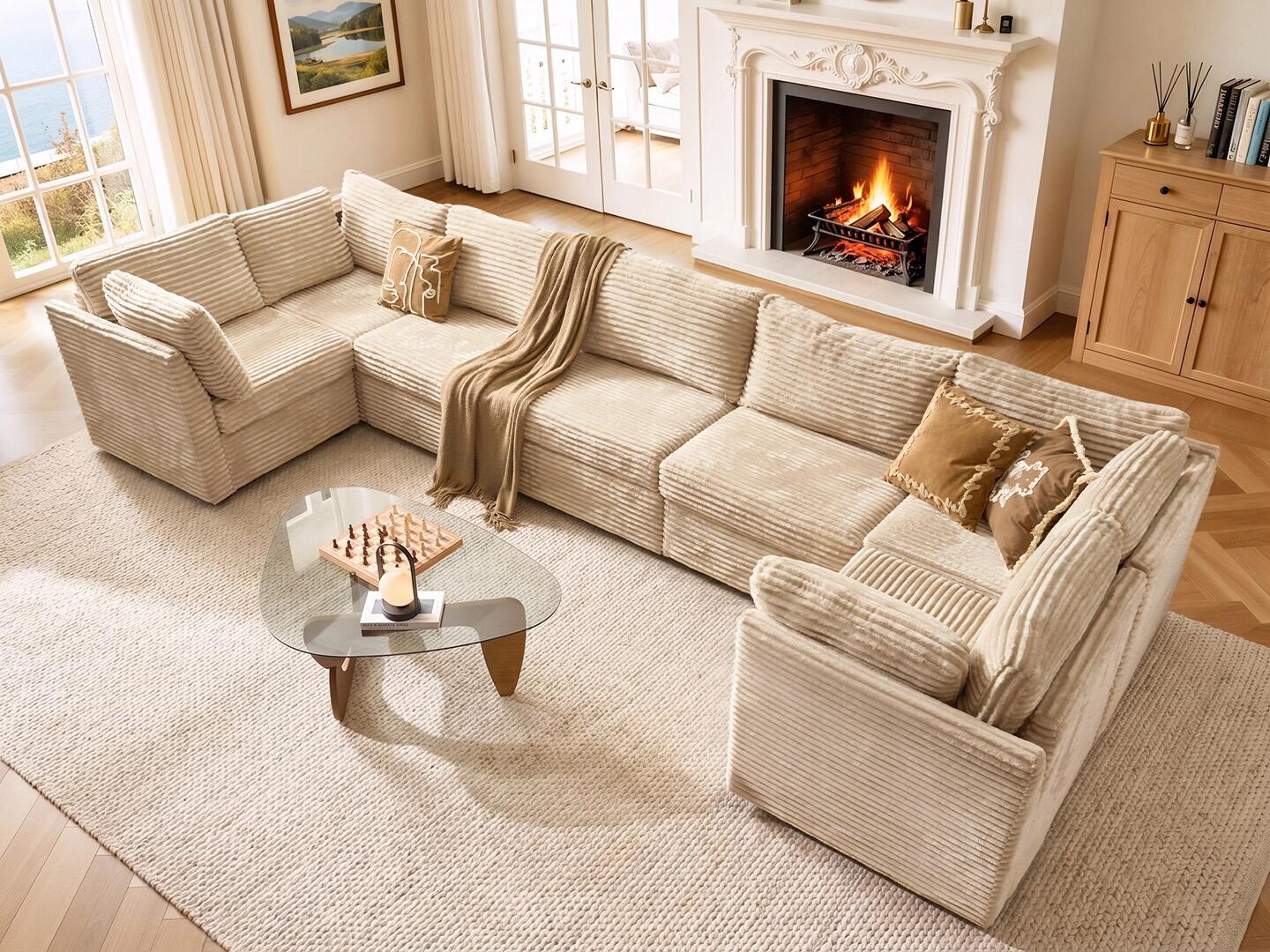 HOMLUX Aesthetic 7-Piece Modual Sectional Sofa Set, , rollover