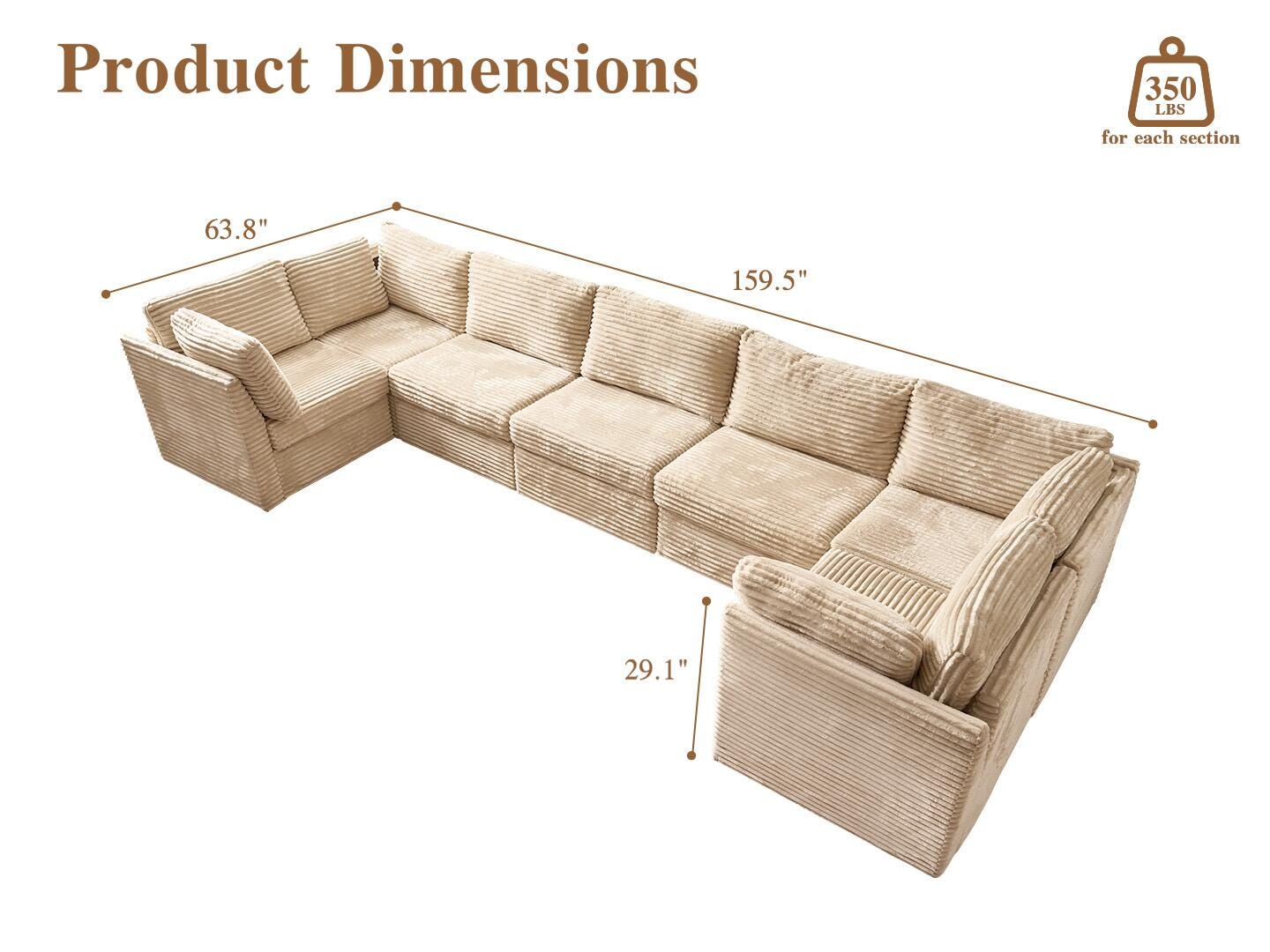 HOMLUX Aesthetic 7-Piece Modual Sectional Sofa Set, , large