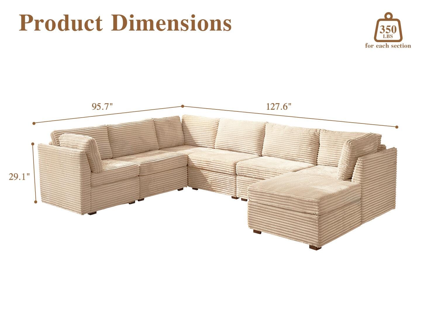 HOMLUX 7-Piece Modual Sectional Sofa Set, , large