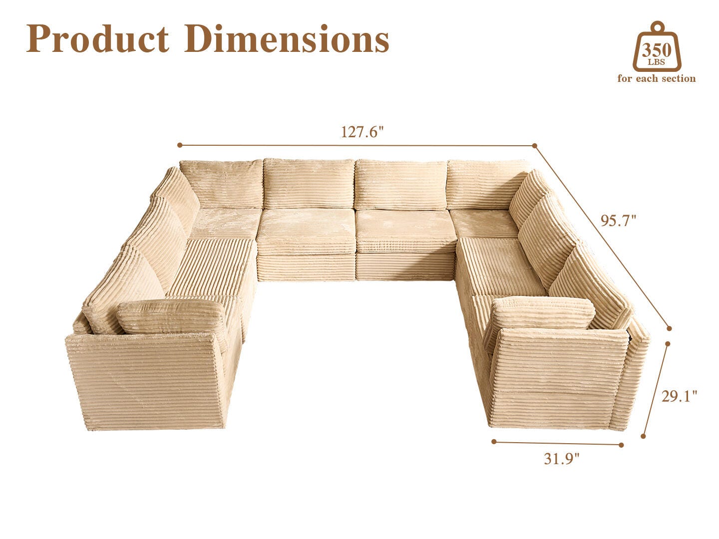HOMLUX Aesthetic 8-Piece Modual Sectional Sofa Set, , large