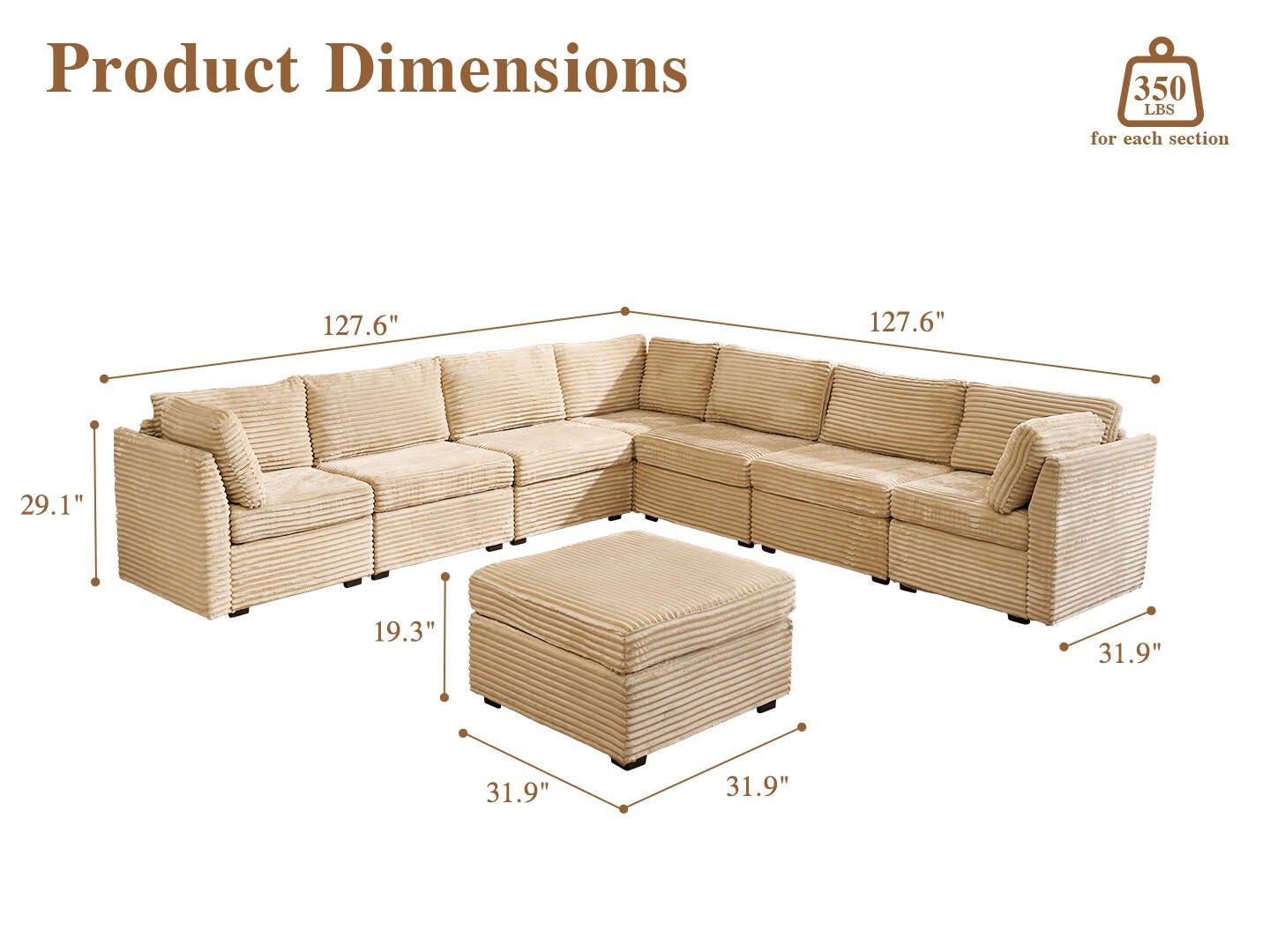 HOMLUX 8-Piece Modual Sectional Sofa Set, , large