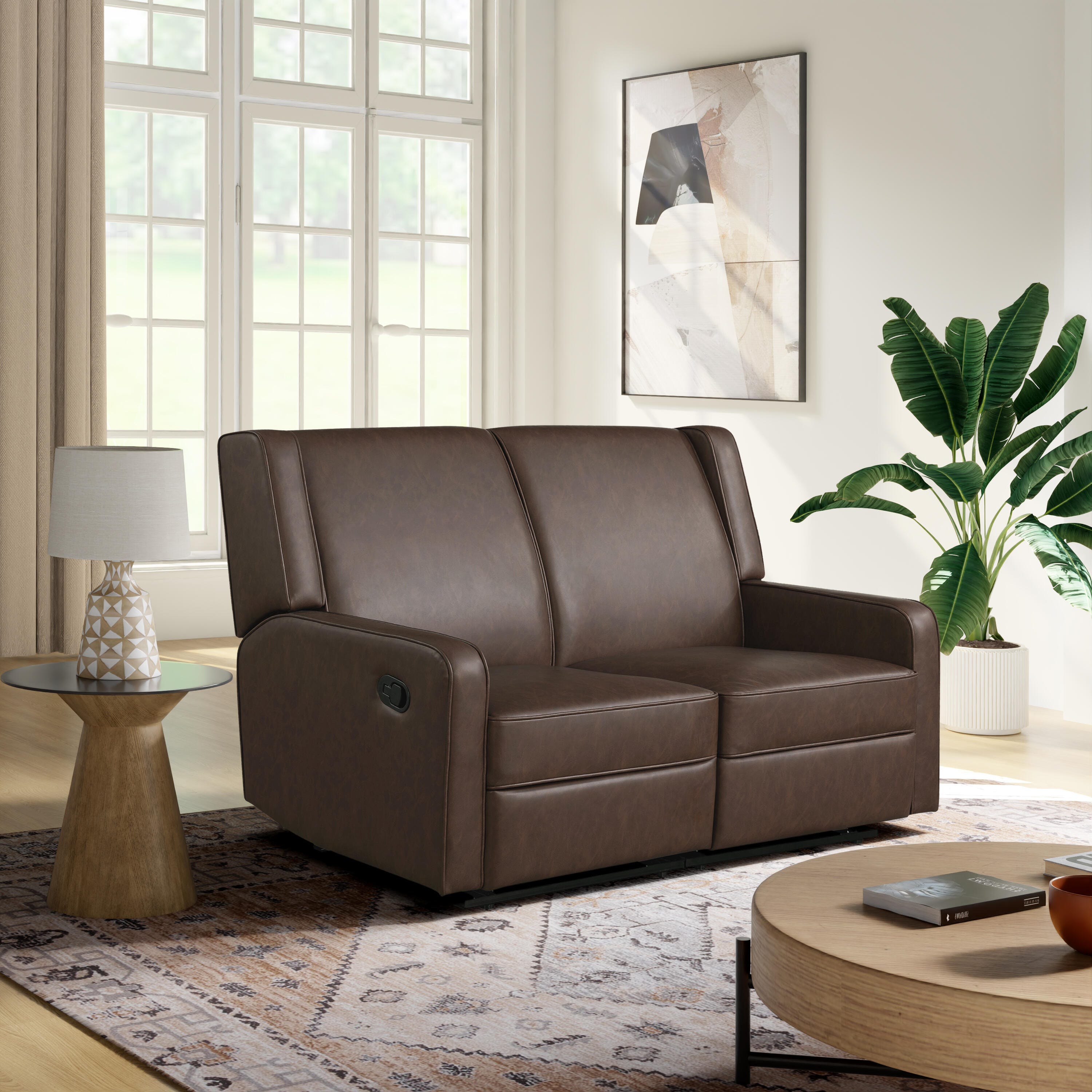 Relax-A-Lounger Emerson Manual Reclining Loveseat, Brown, rollover