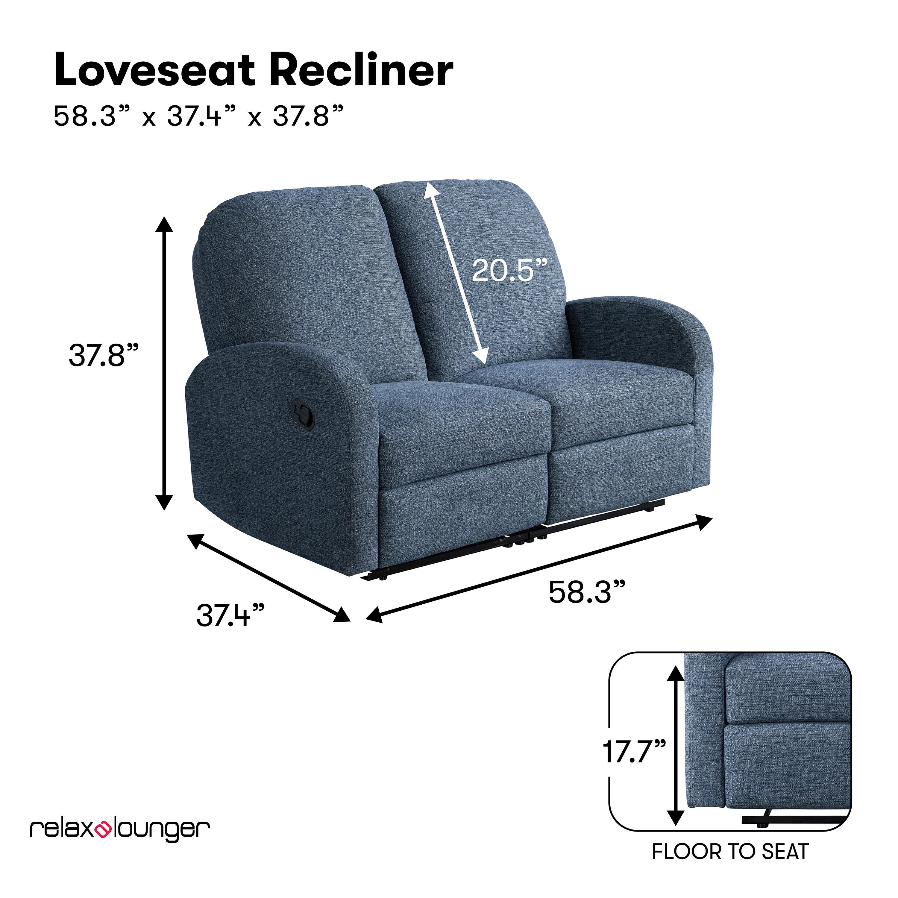 Relax-A-Lounger Paloma Manual Reclining Loveseat, Blue, large
