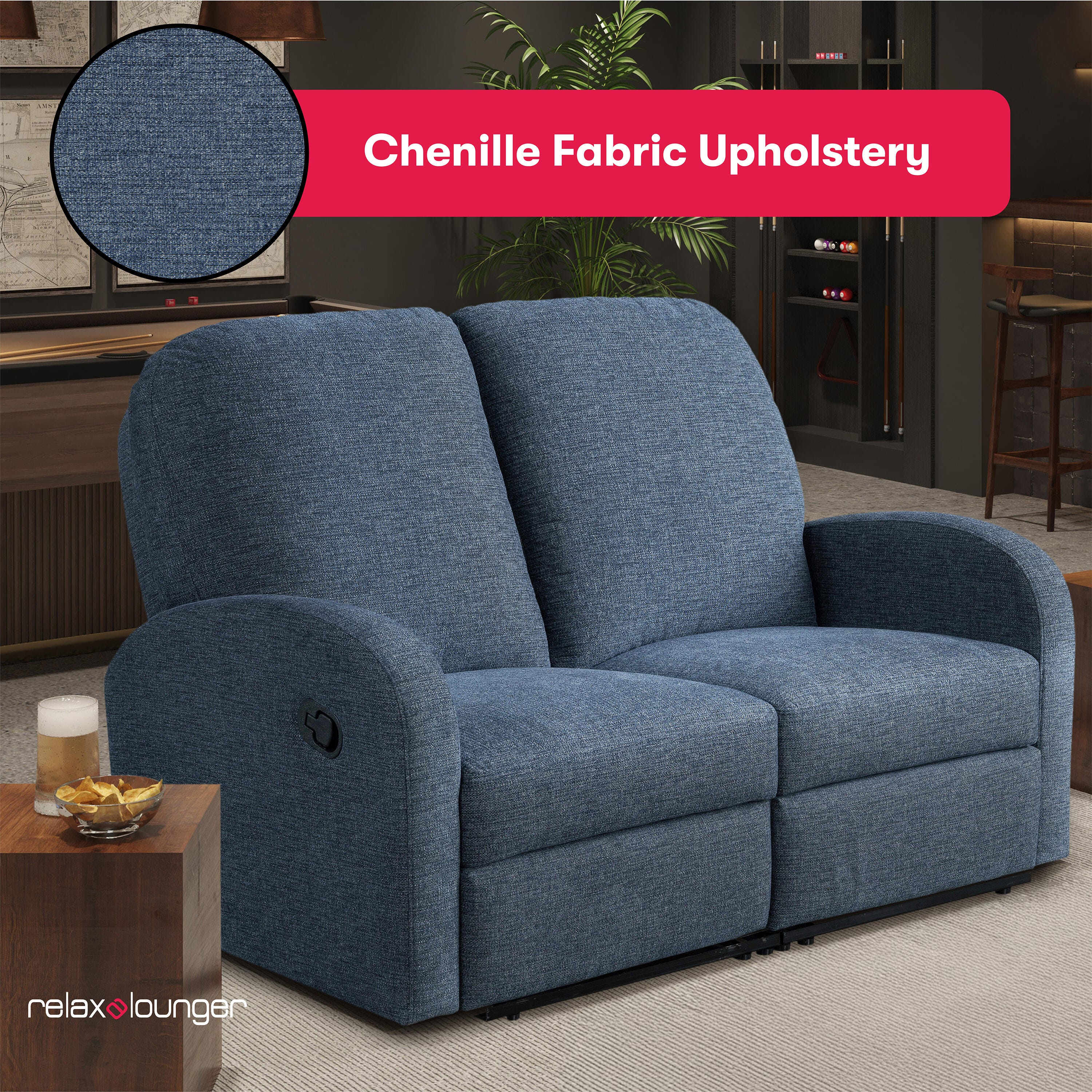 Relax-A-Lounger Paloma Manual Reclining Loveseat, Blue, large