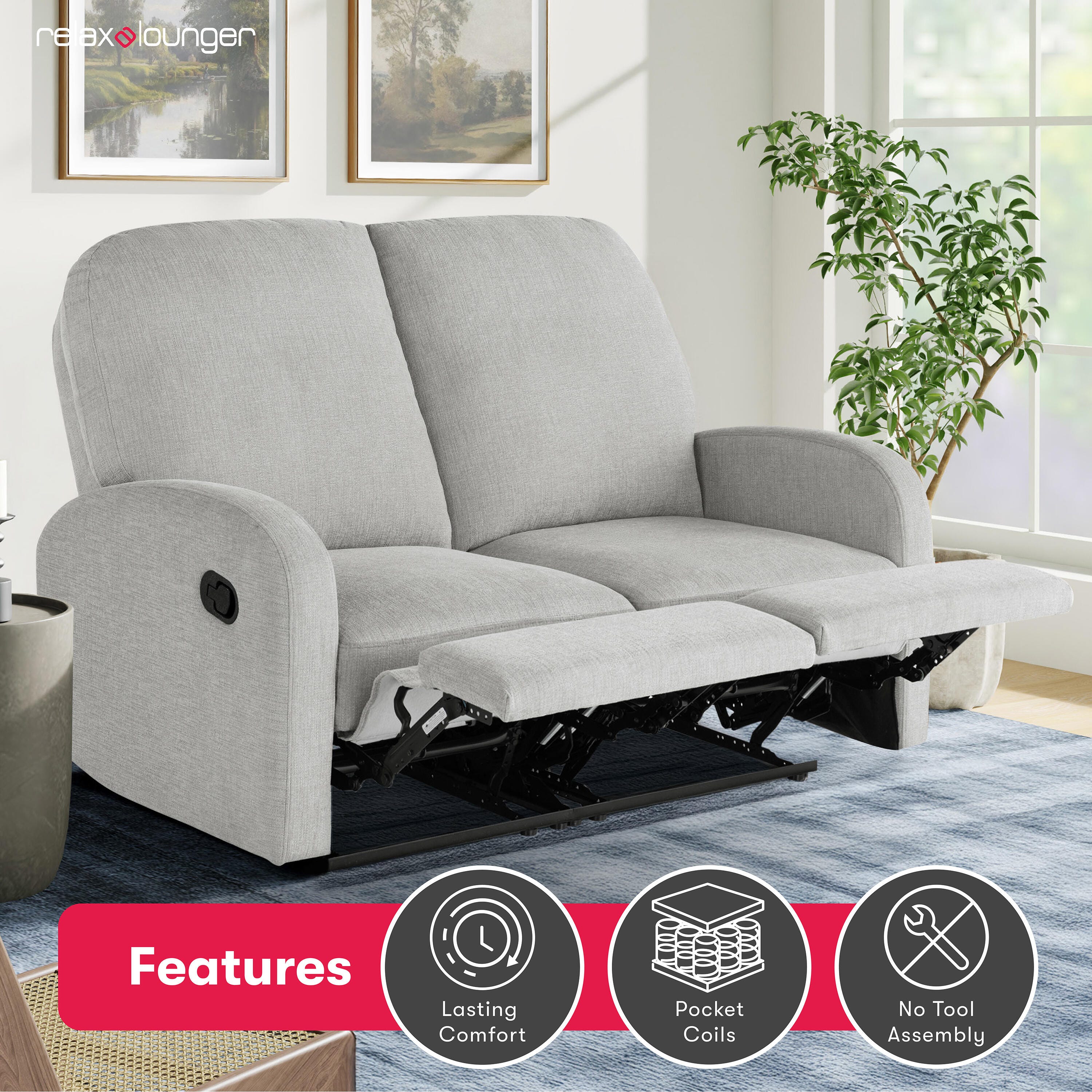 Relax-A-Lounger Paloma Manual Reclining Loveseat, Light Gray, large