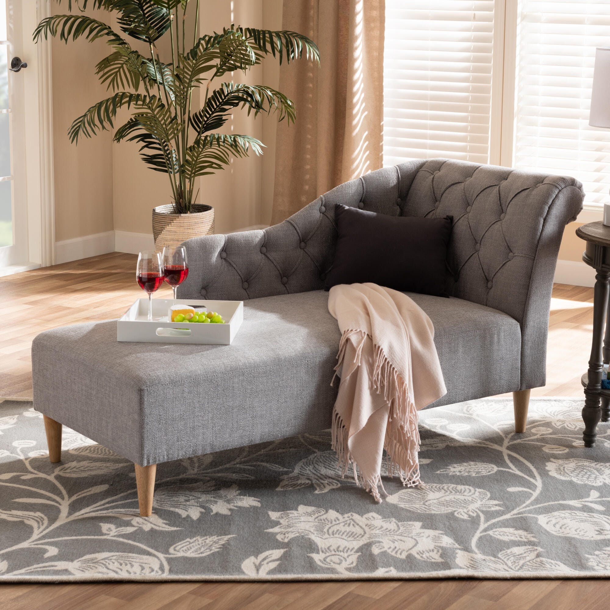 Baxton Studio Modern Upholstered Chaise Lounge, Gray, large