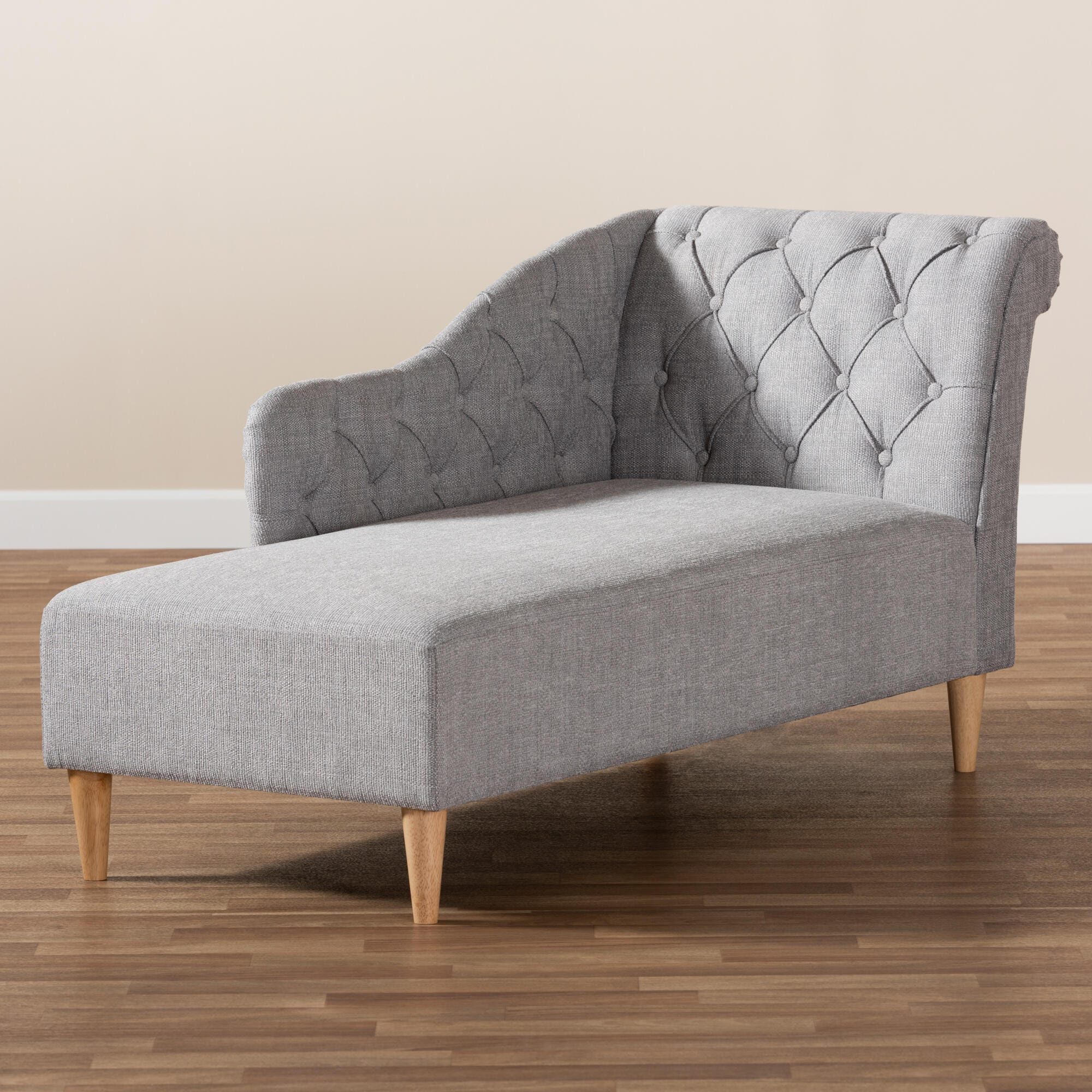 Baxton Studio Modern Upholstered Chaise Lounge, Gray, large