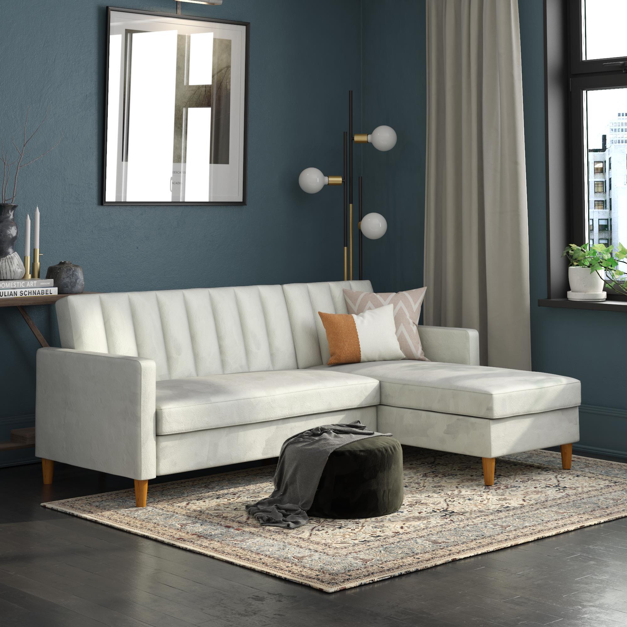 Atwater Living Karen Futon Sectional with Storage, Light Gray, rollover