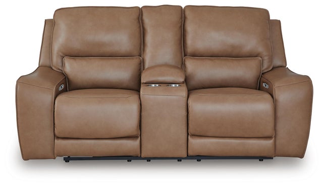 Silverbrooke Dual Power Reclining Leather Loveseat with Console