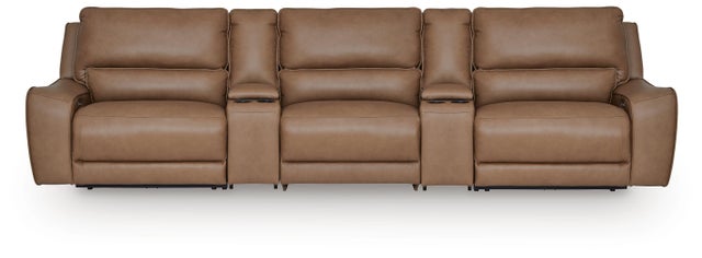 Silverbrooke 5-Piece Leather Dual Power Reclining Modular Sectional with Storage Consoles