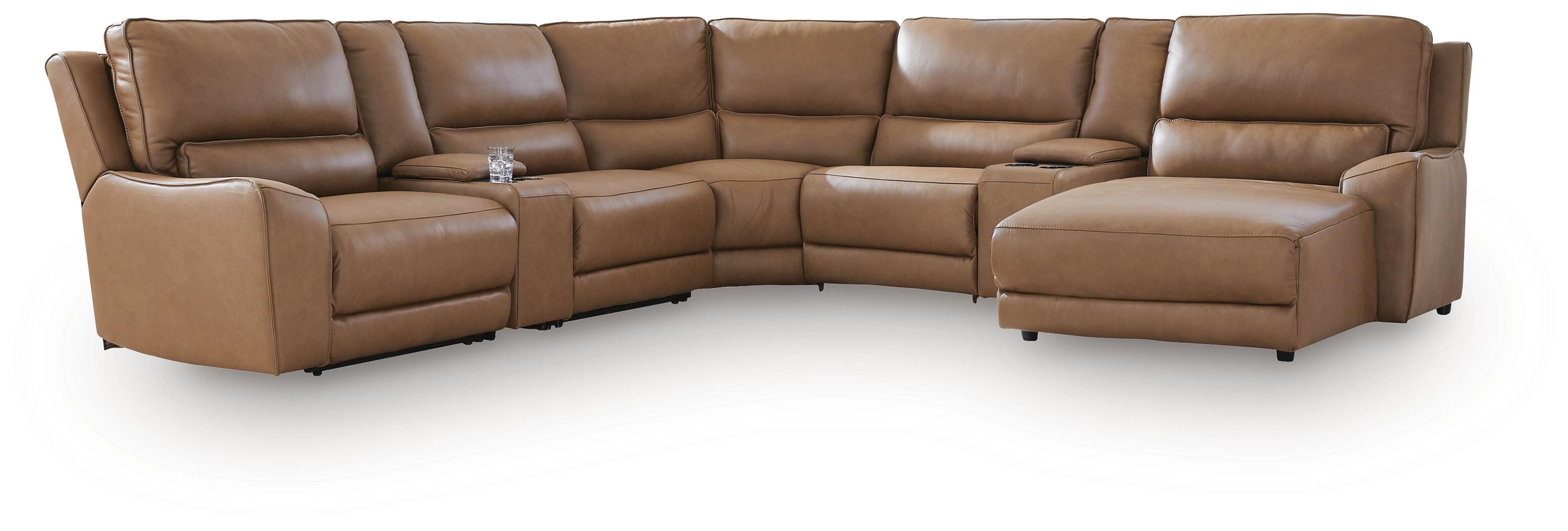 Silverbrooke 7-Piece Reclining Sectional with Chaise and Storage Consoles, Caramel, large