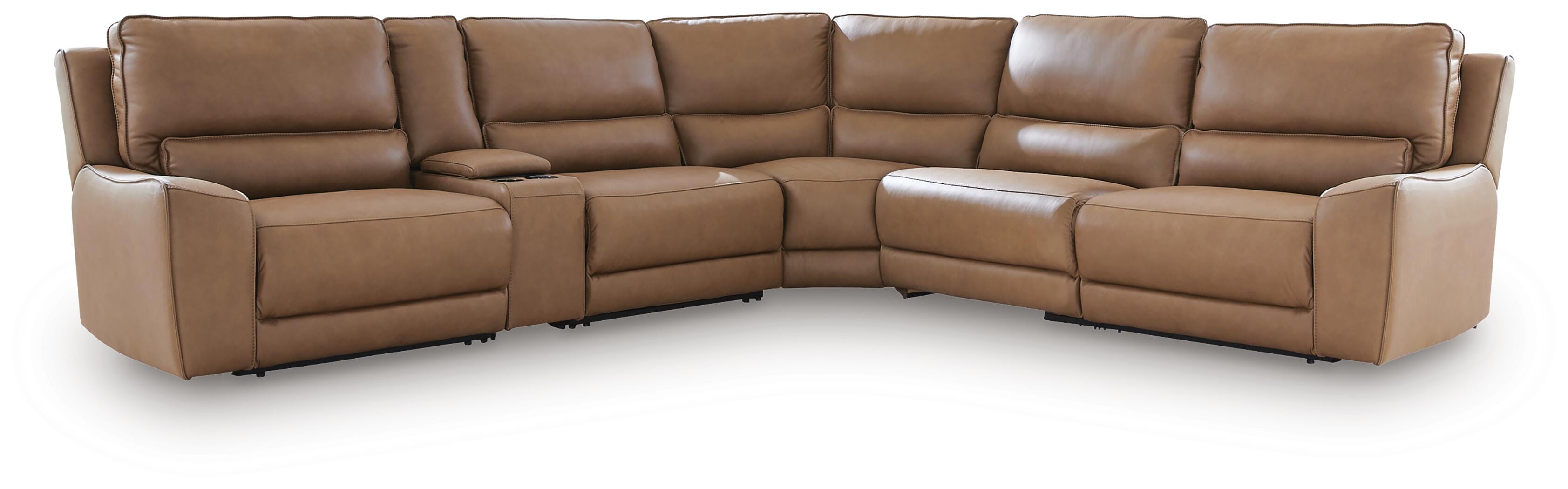 Silverbrooke 6-Piece Reclining Sectional with Storage Console, Caramel, large