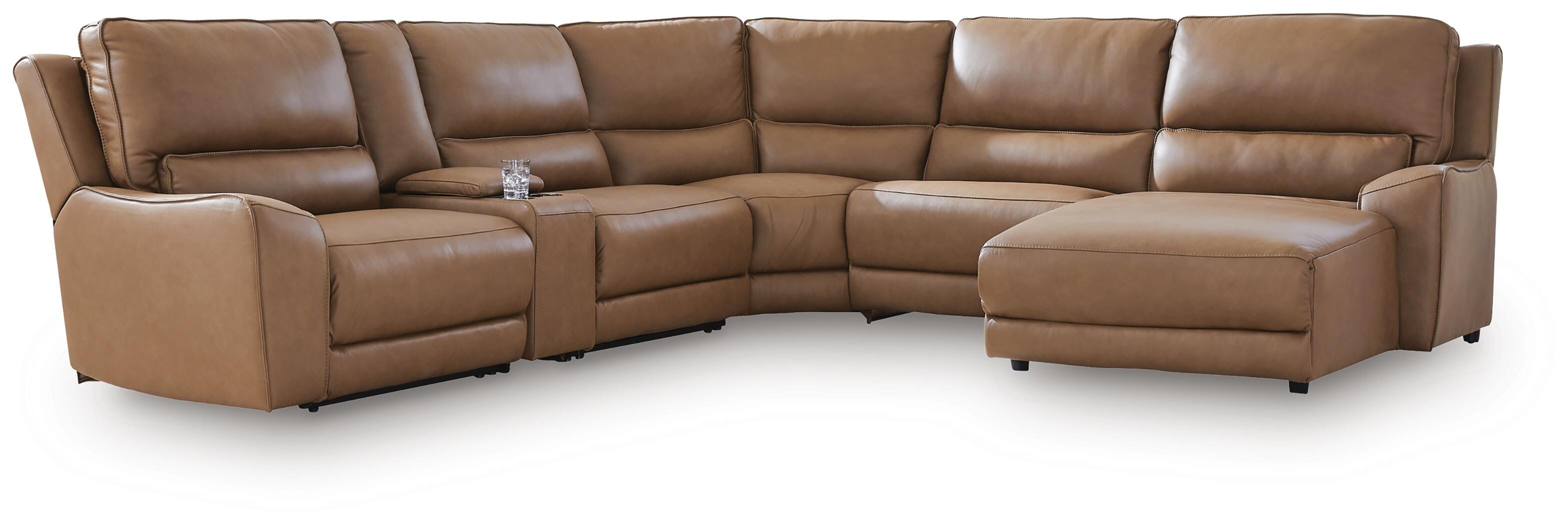 Silverbrooke 6-Piece Power Reclining Sectional with Chaise, Caramel, large