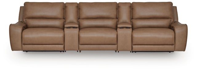 Silverbrooke 5-Piece Leather Dual Power Reclining Modular Sectional With Storage Consoles