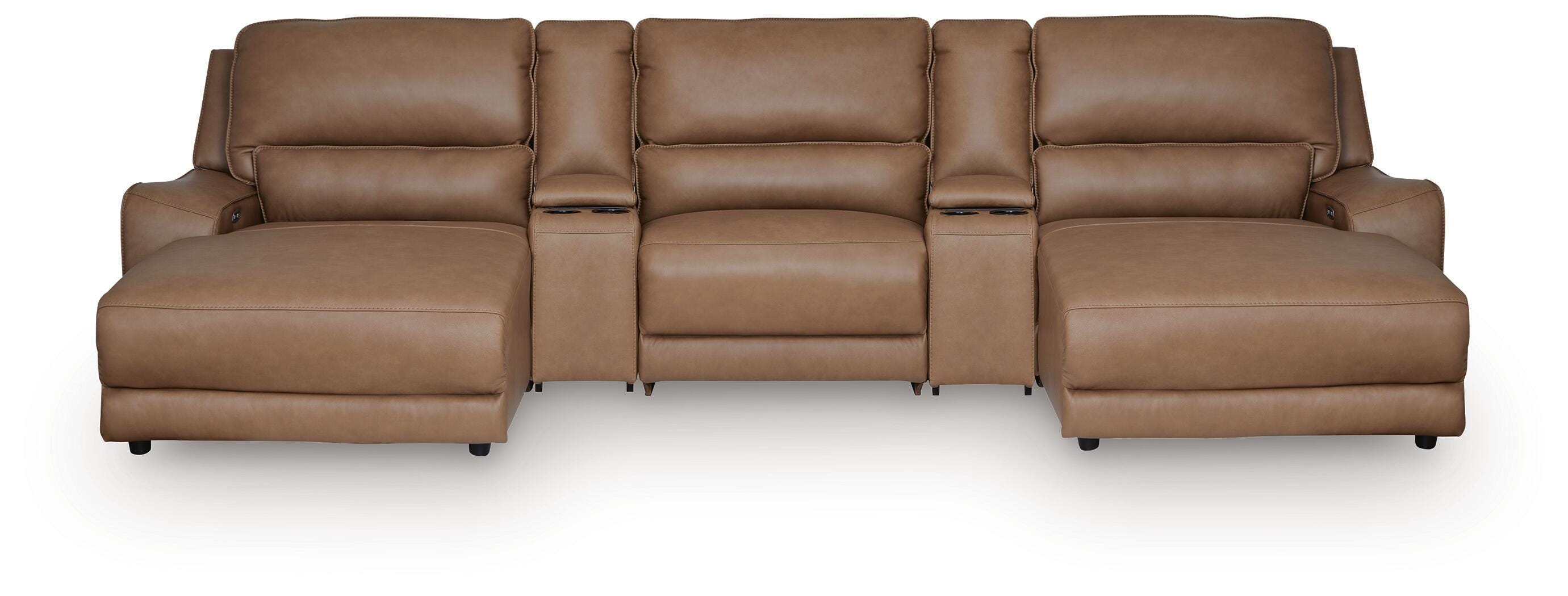 Ashley Silverbrooke 5-piece Reclining Sectional With Double Chaise And Storage Consoles In Brown