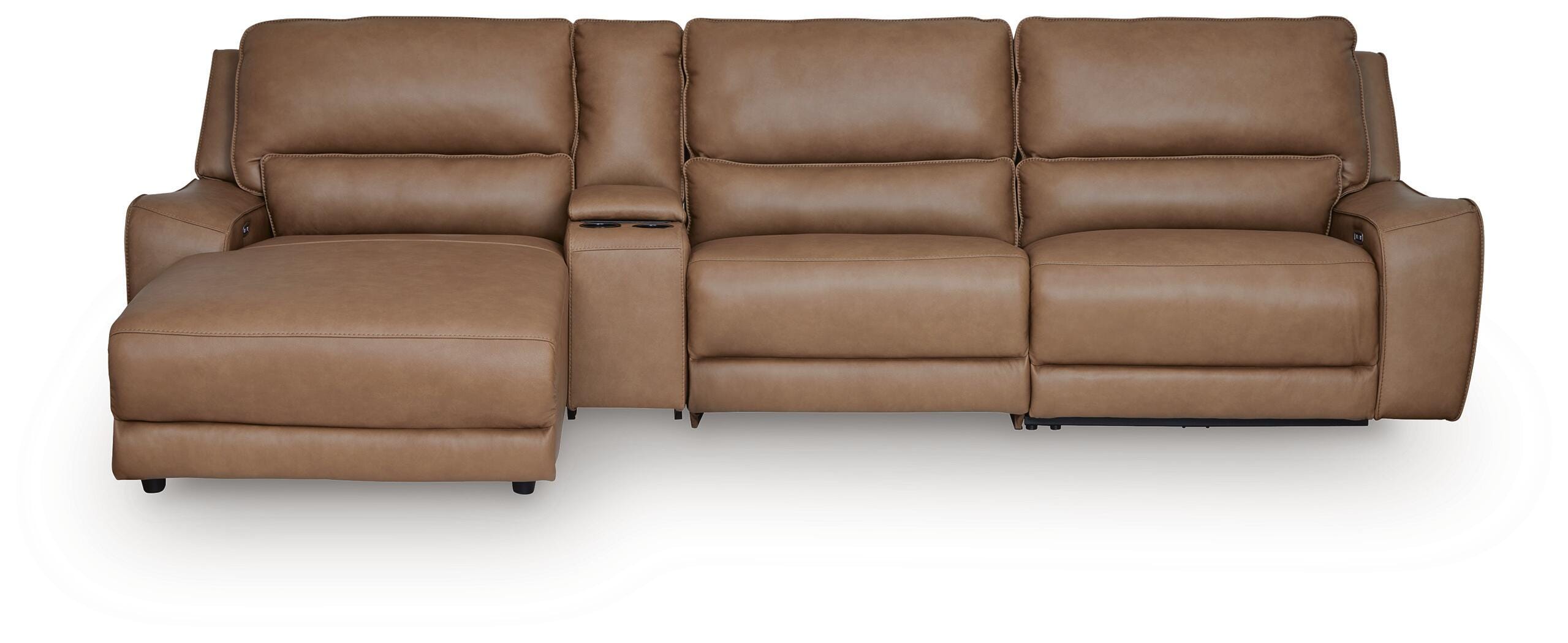 Silverbrooke 4-Piece Reclining Sectional with Chaise and Storage Console, Caramel, large