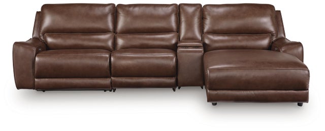 Silverbrooke 4-Piece Leather Dual Power Reclining Modular Sectional with Chaise and Storage Console