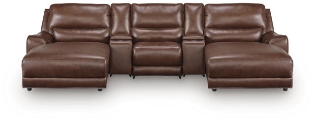 Silverbrooke 5-Piece Leather Dual Power Reclining Modular Sectional with Double Chaise and Storage Consoles