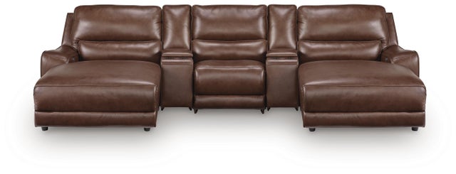 Silverbrooke 5-Piece Leather Dual Power Reclining Modular Sectional with Double Chaise and Storage Consoles