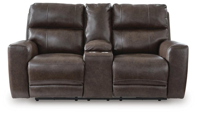 Beadel Dual Power Reclining Leather Loveseat with Console
