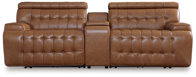 Temmpton Leather Power Reclining Modular Loveseat with Console