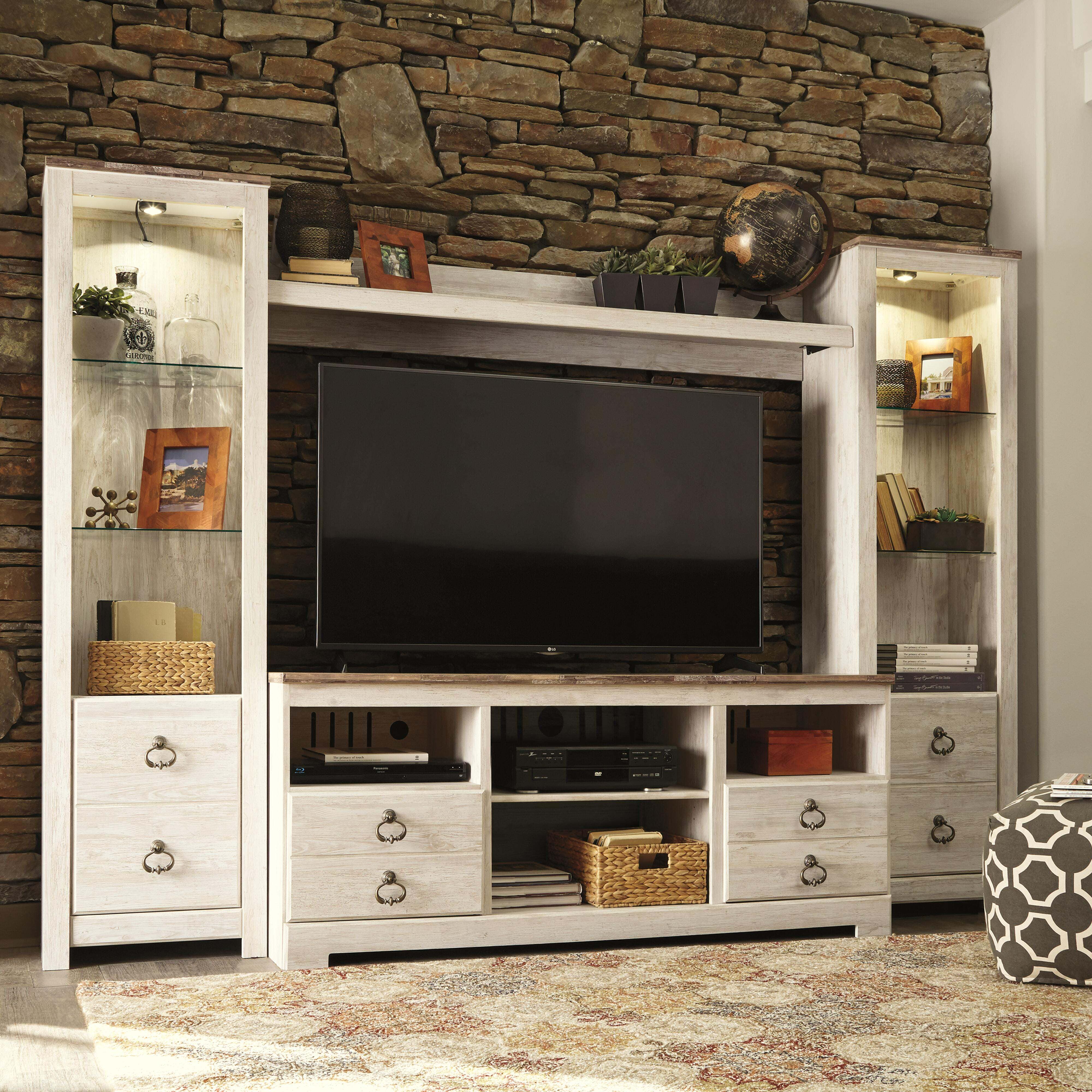 Willowton 4-Piece Entertainment Center, Whitewash, large
