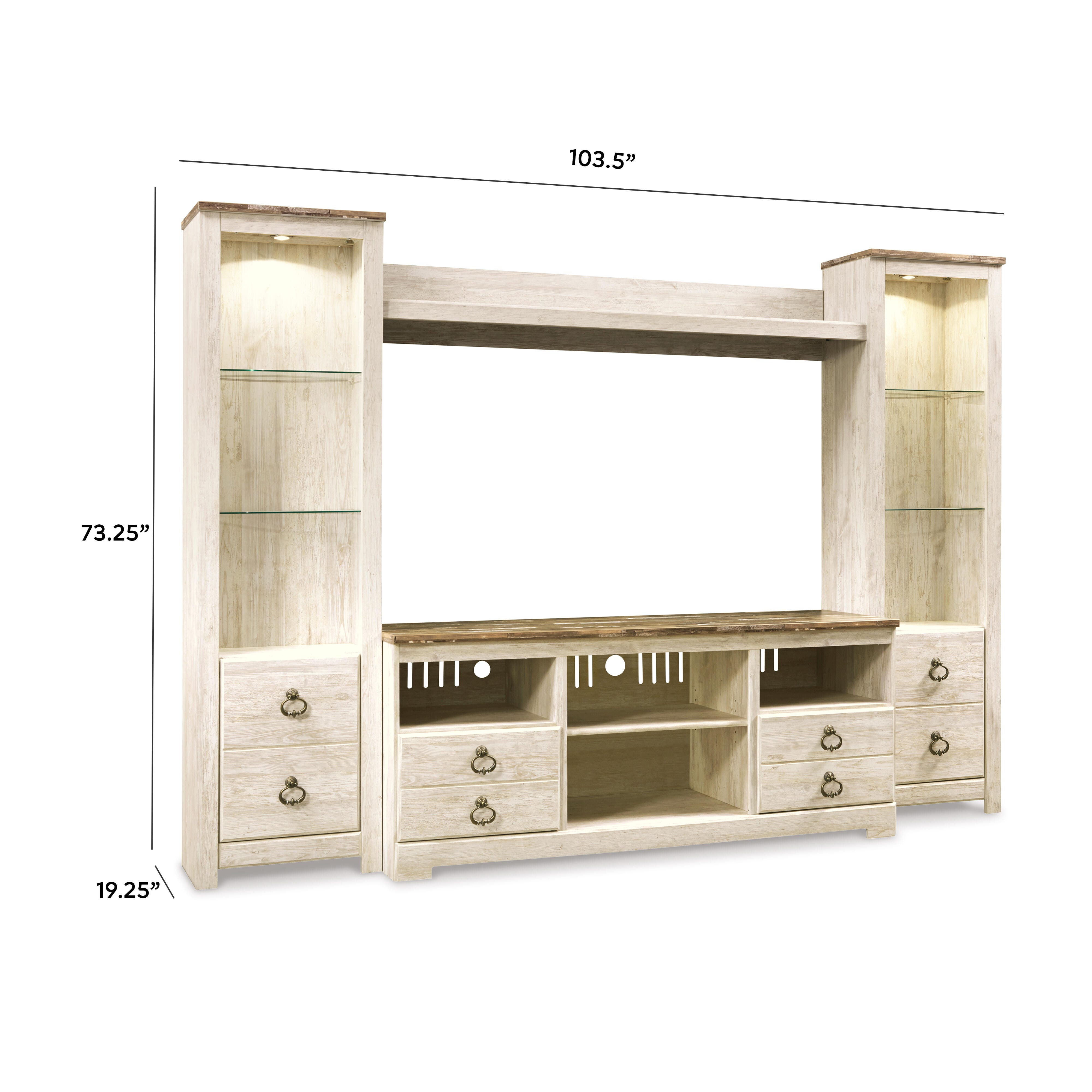 Willowton 4-Piece Entertainment Center, Whitewash, large