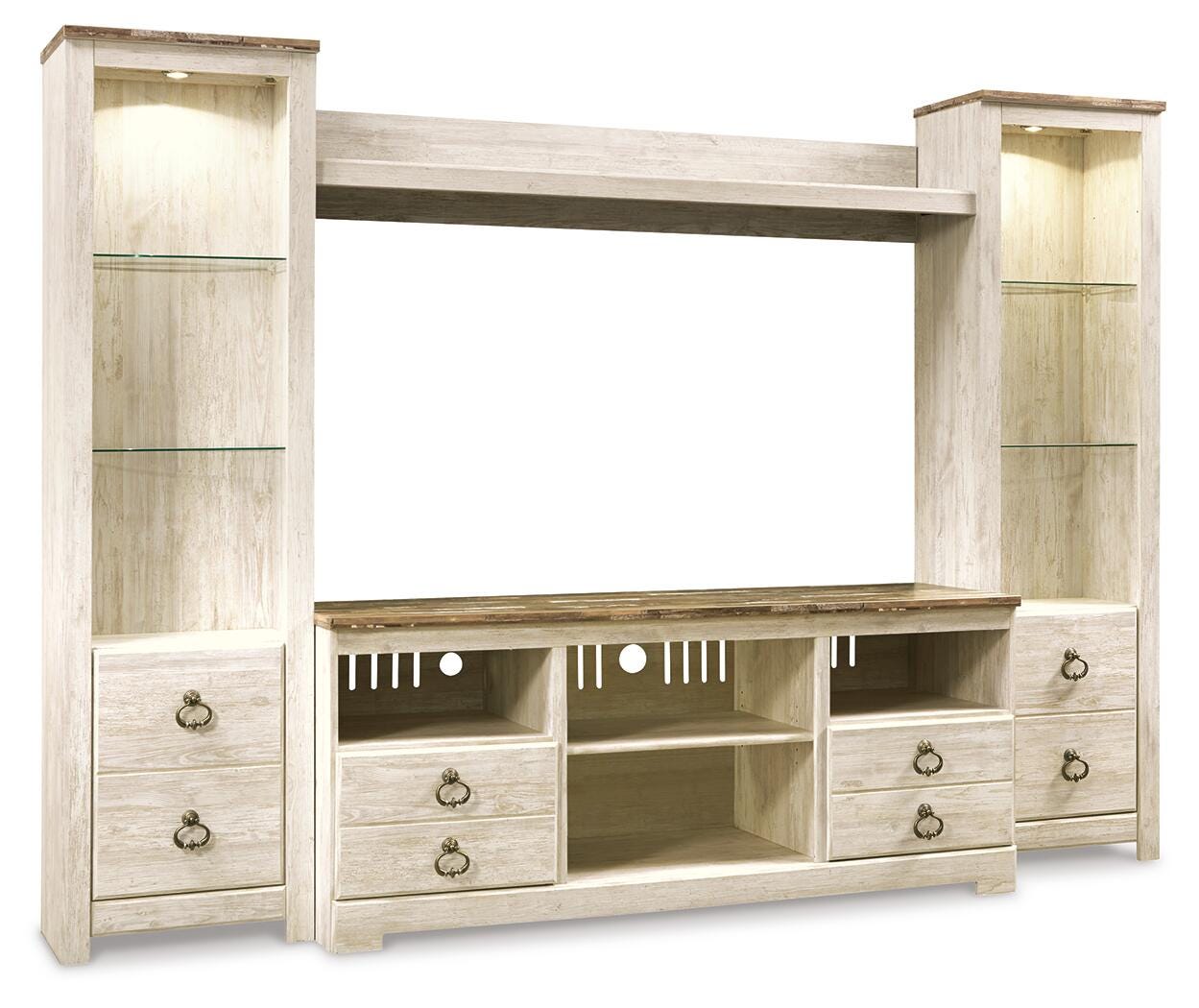 Willowton 4-Piece Entertainment Center, Whitewash, large