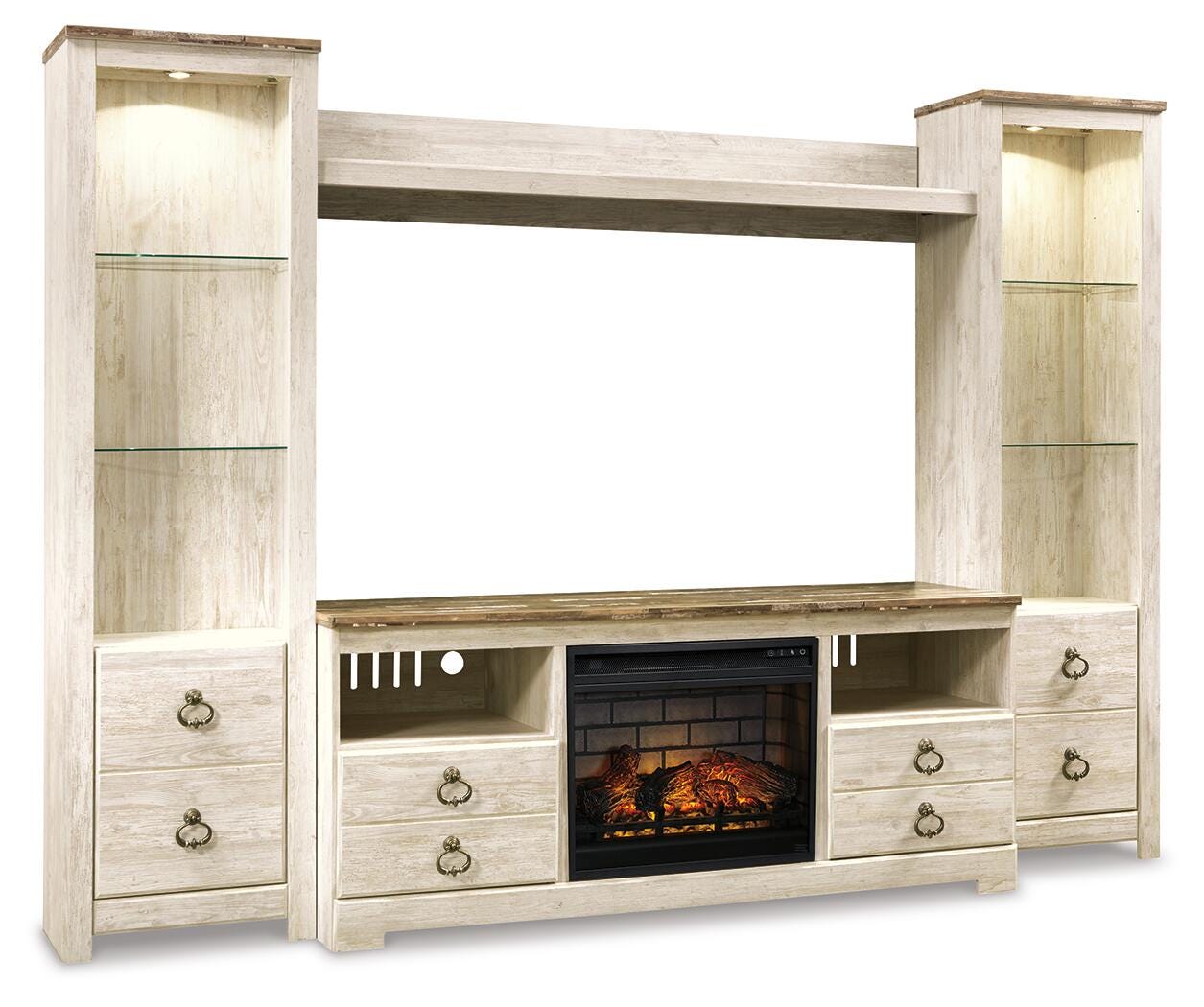 Willowton 4-Piece Entertainment Center with Electric Fireplace, Whitewash, large