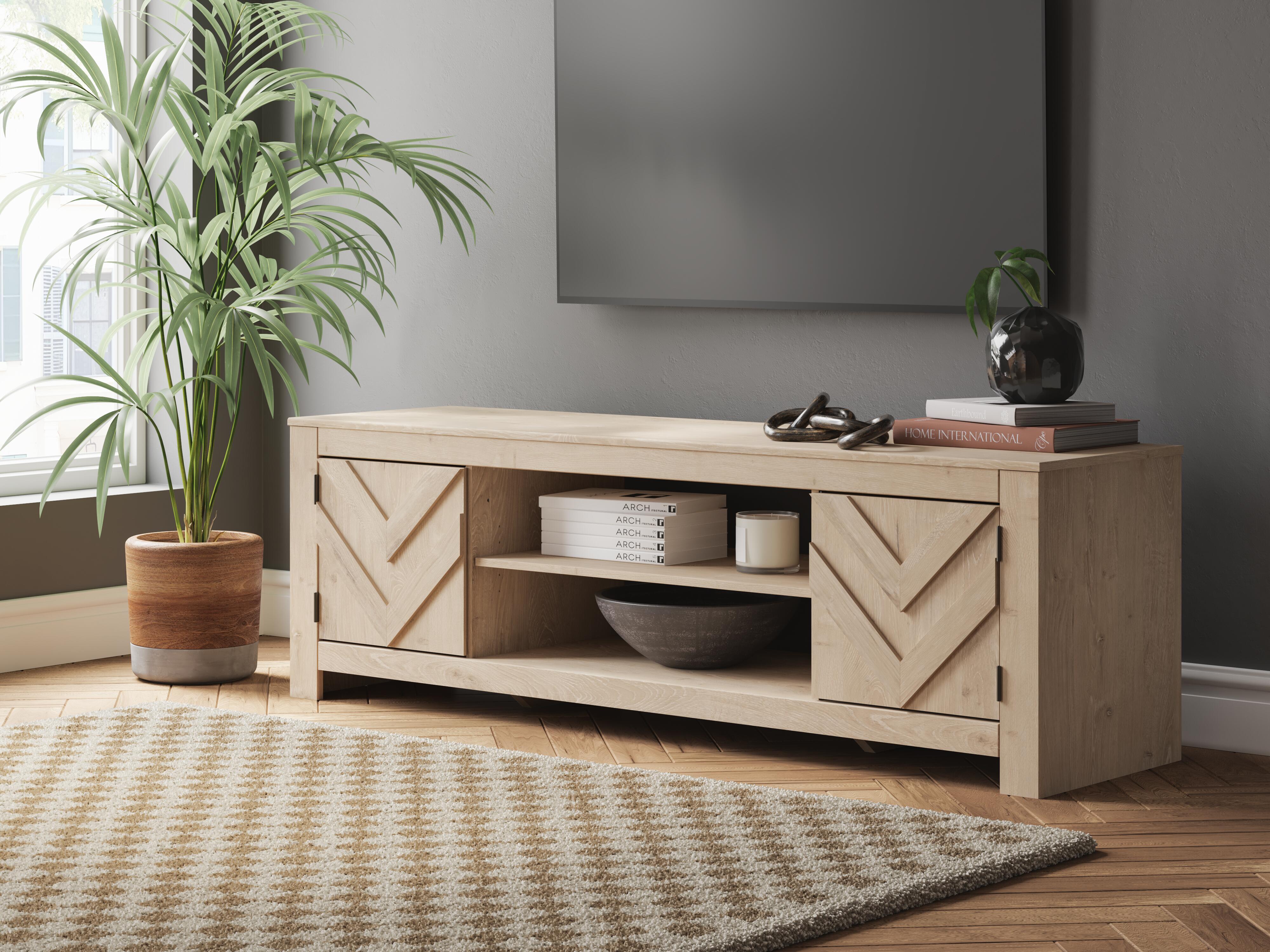 Cayboni 71" TV Stand, Tan, rollover