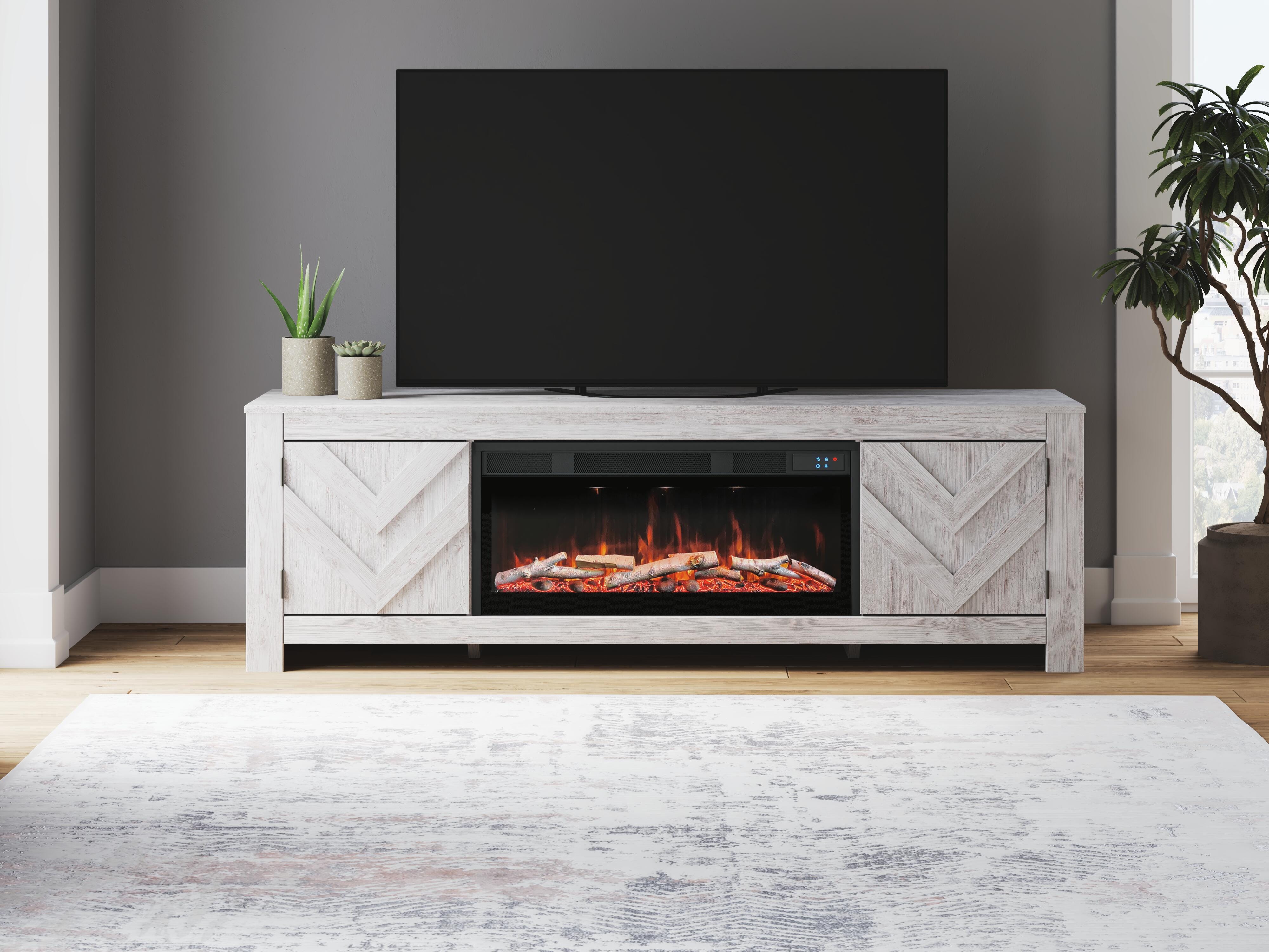 Cayboni 71" TV Stand with Electric Fireplace, Whitewash, rollover