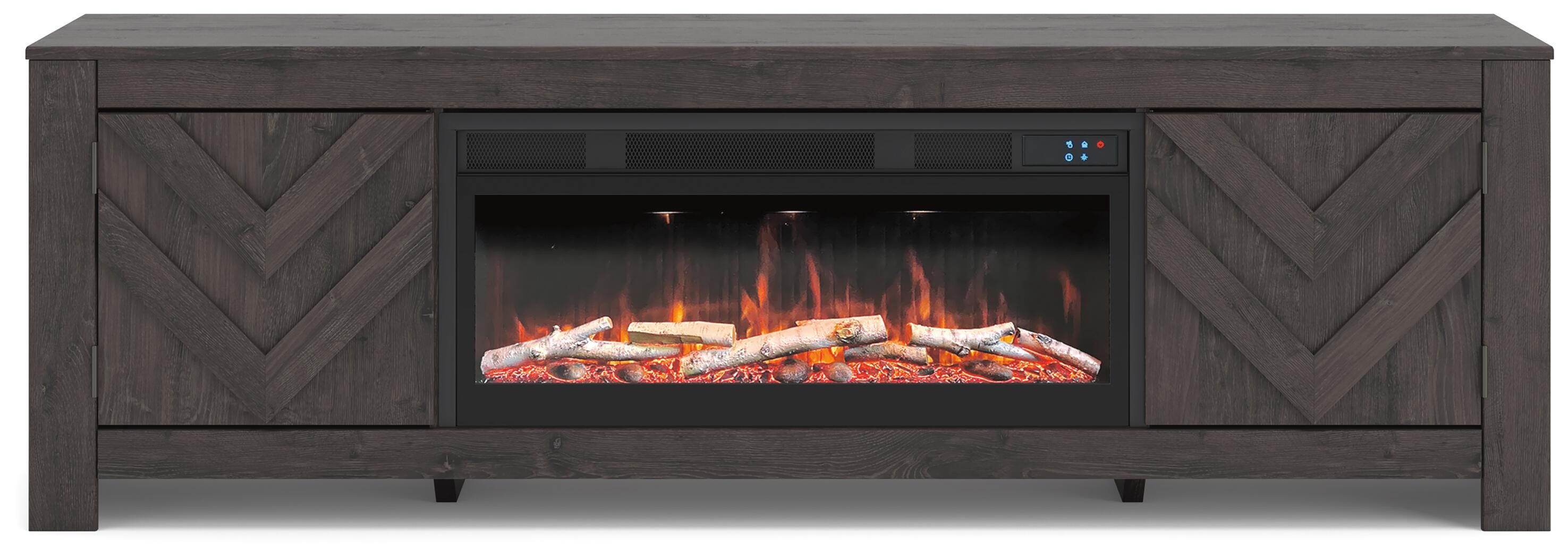 Cayboni 71" TV Stand with Electric Fireplace, Black, large