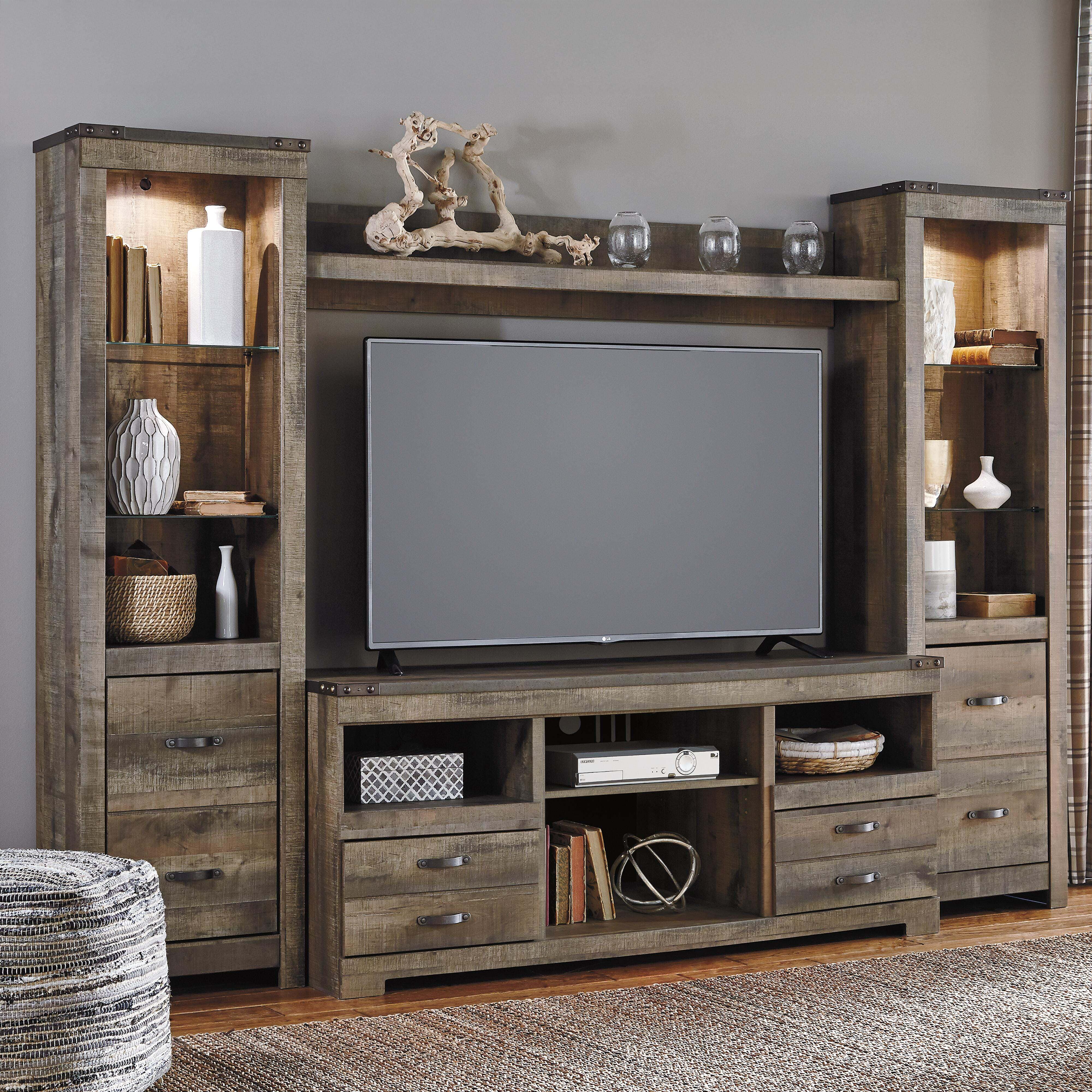 Trinell 4-Piece Entertainment Center, Brown, large