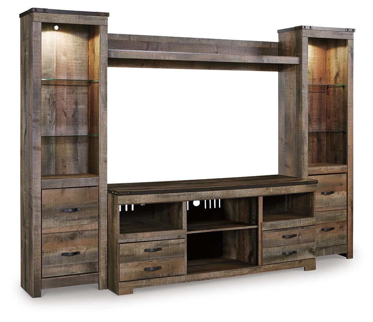 Trinell 4-Piece Entertainment Center, Brown, large