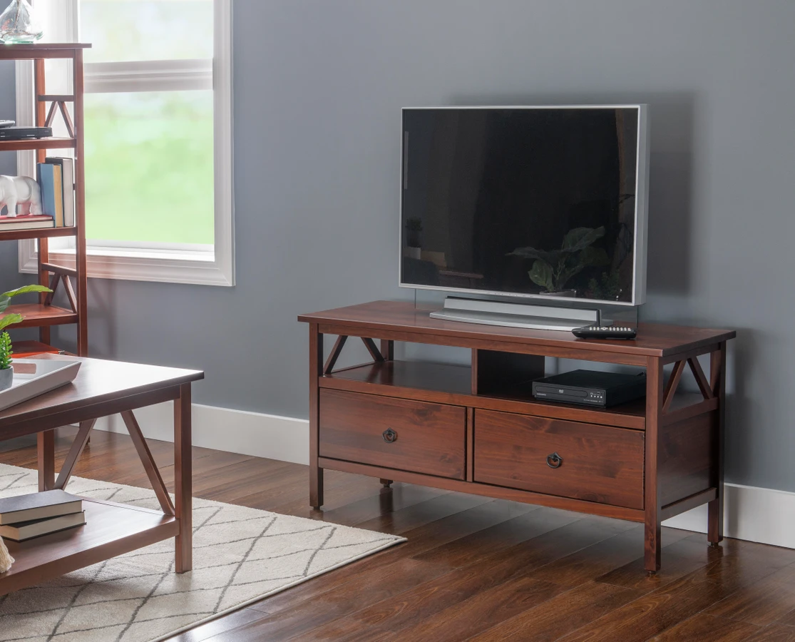 tobacco brown tv stand Dual Storage Waterproof Stand, 2 Doors, 2 PE Rattan Drawers, Sliding Doors, Solid Wood Feet, Crafted Handles, Dark Brown, Farmhouse Two cabinets offer decorative doors while providing plenty of interior storage that helps to create a tidy look in your living room Simpli Home Warm Shaker Tobacco