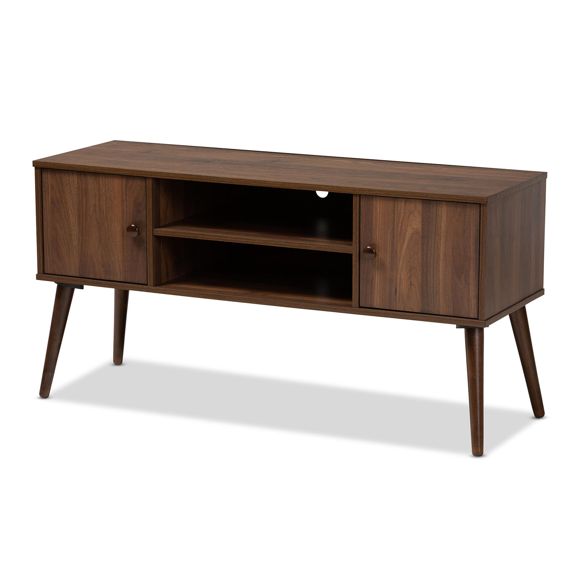 Baxton Studio Alard Walnut Brown 2-Door Wood TV Stand, , large