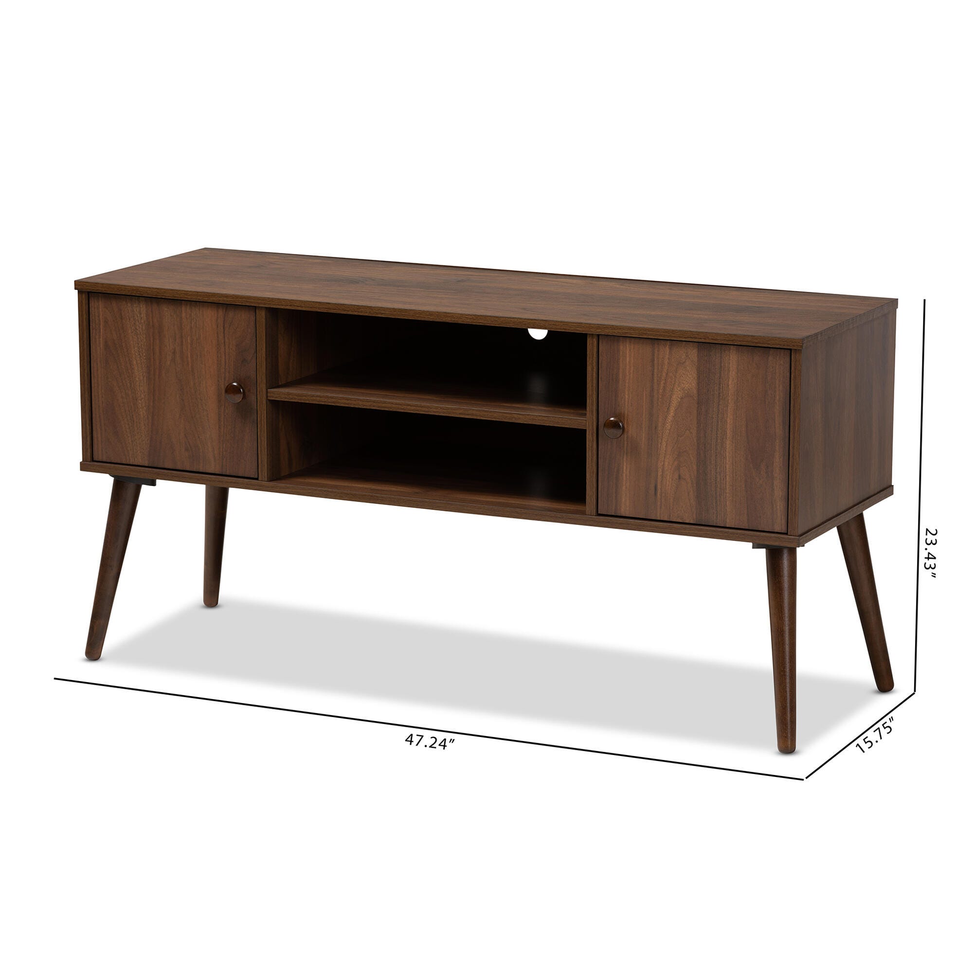 Baxton Studio Alard Walnut Brown 2-Door Wood TV Stand, , large