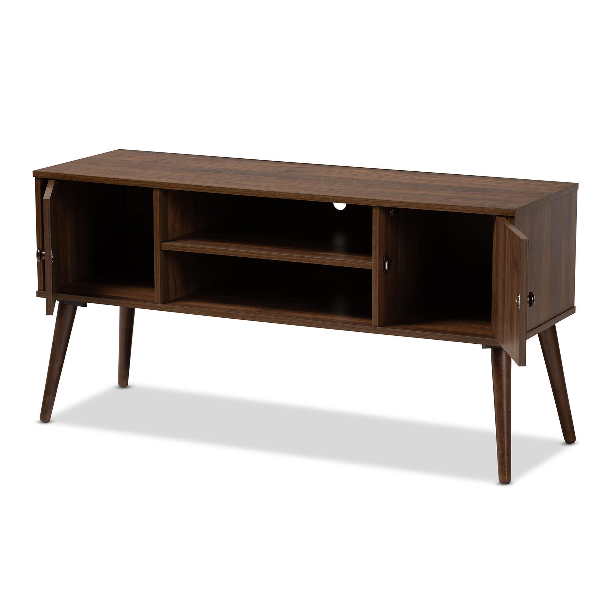 Baxton Studio Alard Walnut Brown 2-Door Wood TV Stand, , large