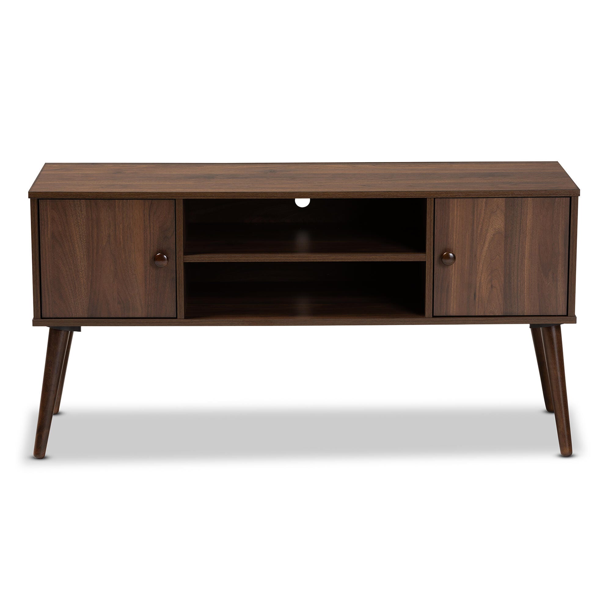 Baxton Studio Alard Walnut Brown 2-Door Wood TV Stand, , large