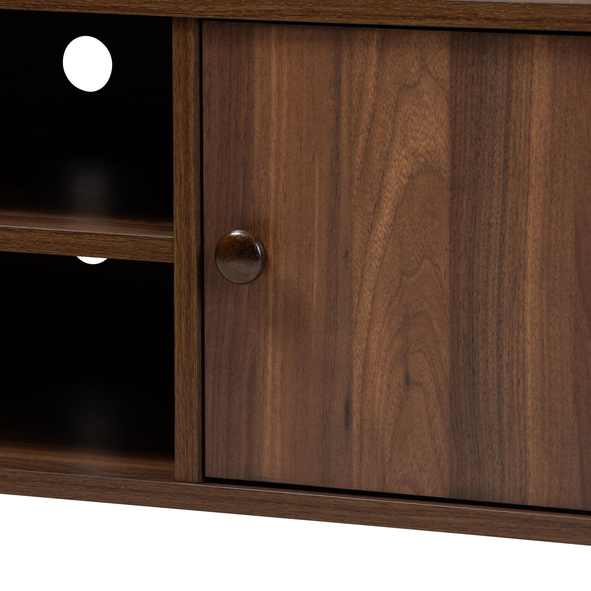 Baxton Studio Alard Walnut Brown 2-Door Wood TV Stand, , large