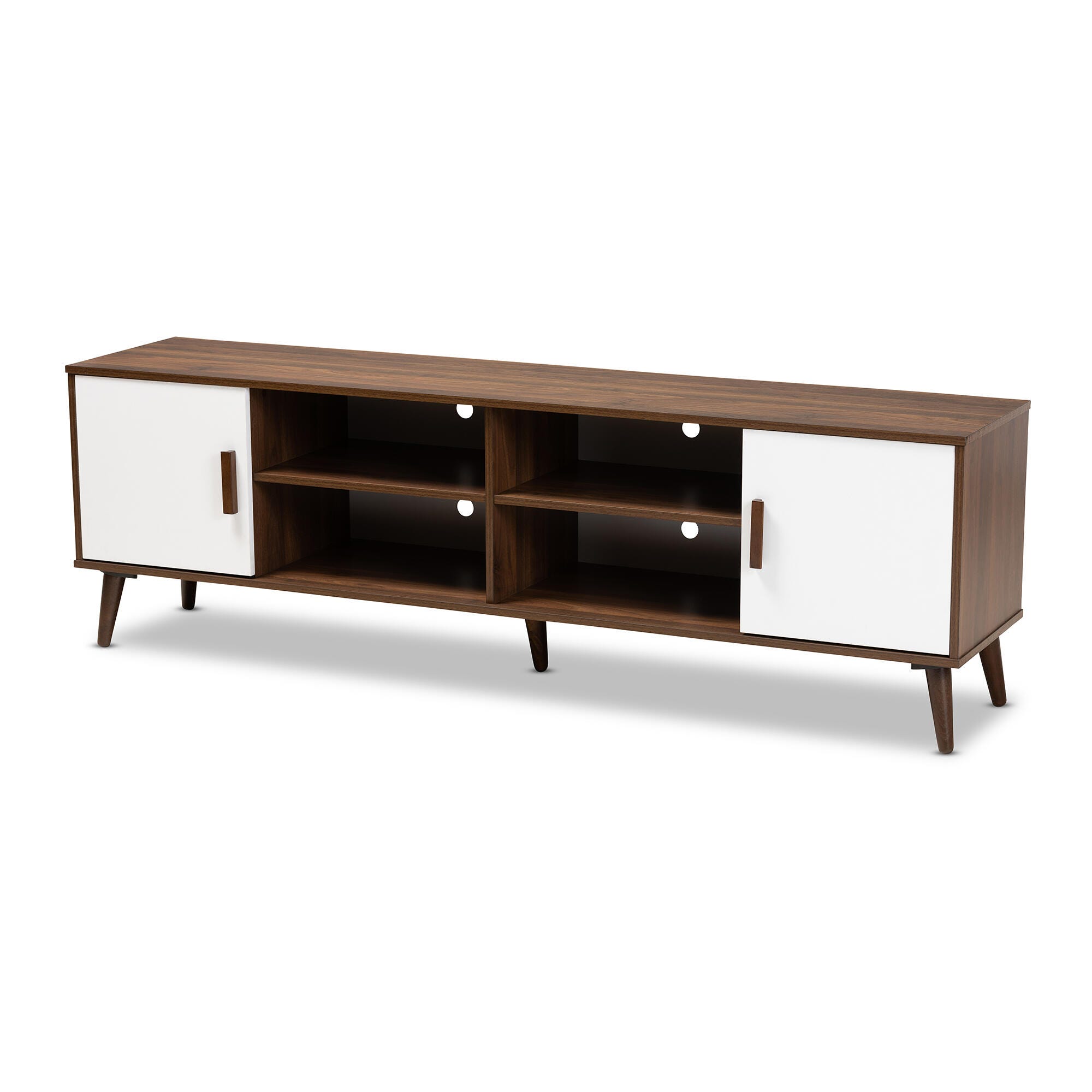 Baxton Studio Quinn Two-Tone White and Walnut 2-Door Wood TV Stand, , large