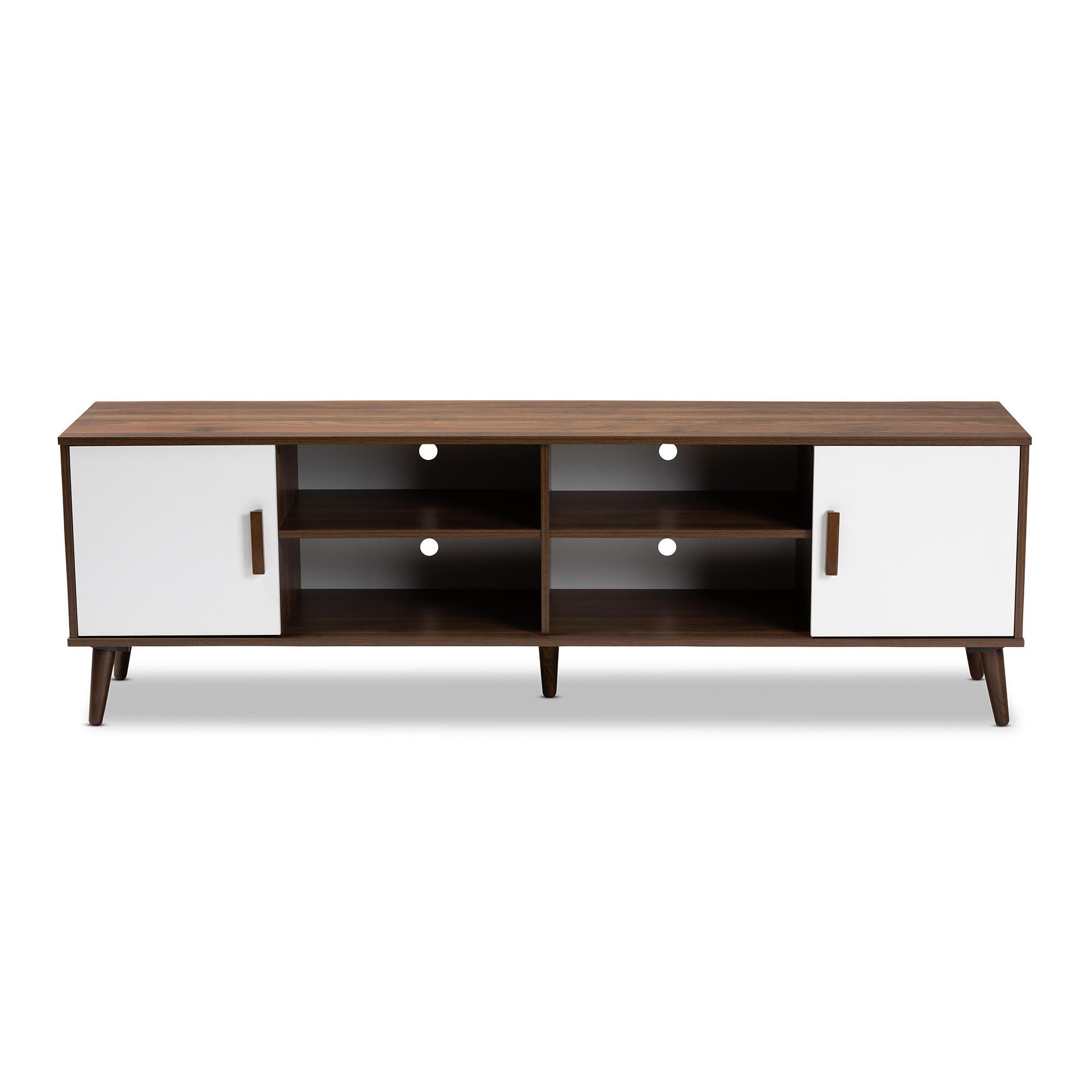 Baxton Studio Quinn Two-Tone White and Walnut 2-Door Wood TV Stand, , large